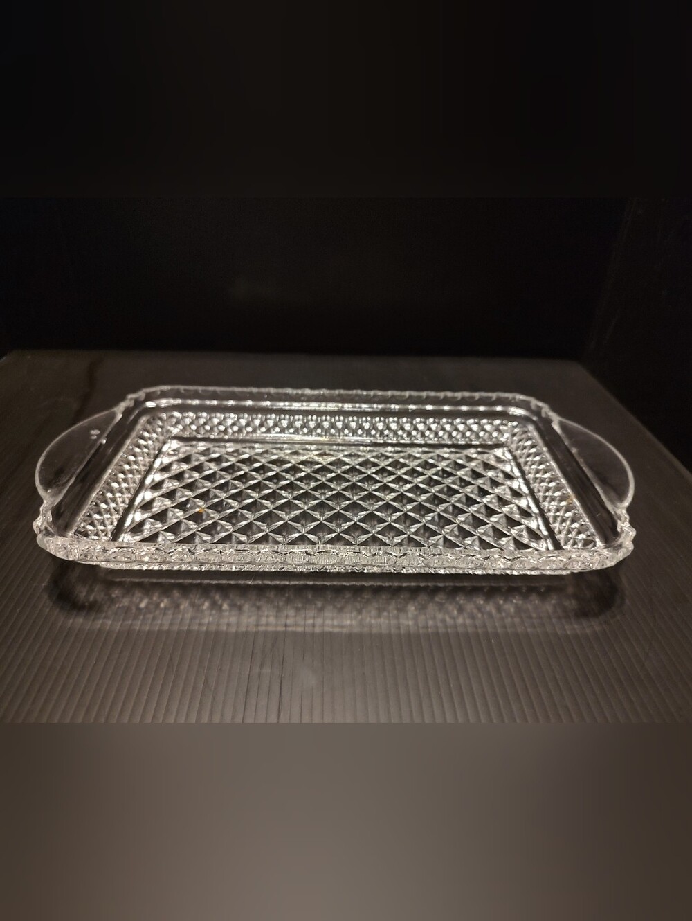🔹💎🔹Classic Vintage Mid-Century Wexford Diamond Quilt Pattern Clear Glass Tray